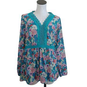 Matilda Jane Blouse Kookaburra Green Multi Floral Print Size Large